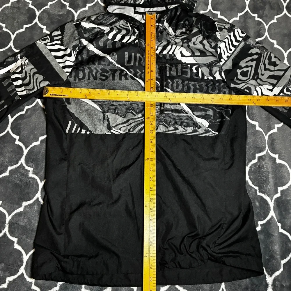 Adidas Mens Running Windbreaker Jacket Black Grey Graphic Hooded Full Zip L
